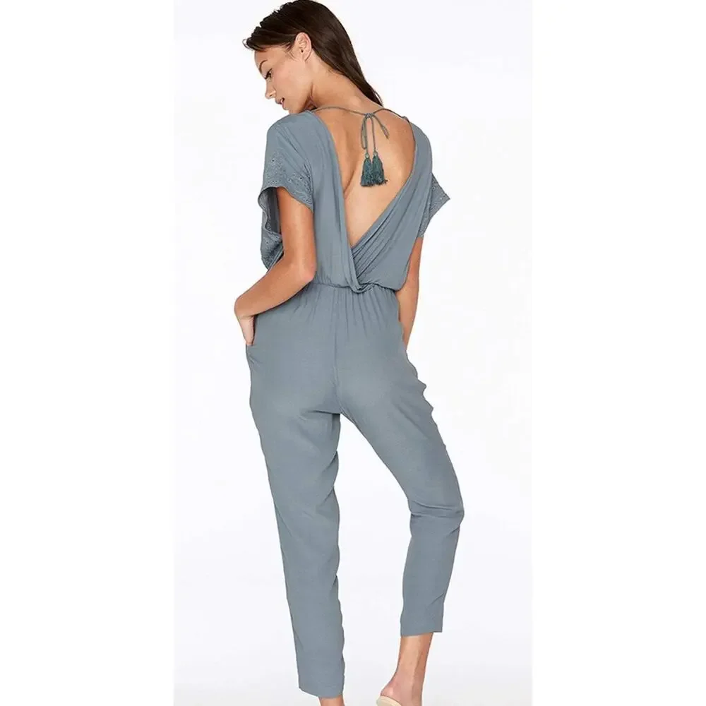 L*Space‎ Women's Raquel Romper Slated Glass Deep V Open Back Dolman Sleeves NWT